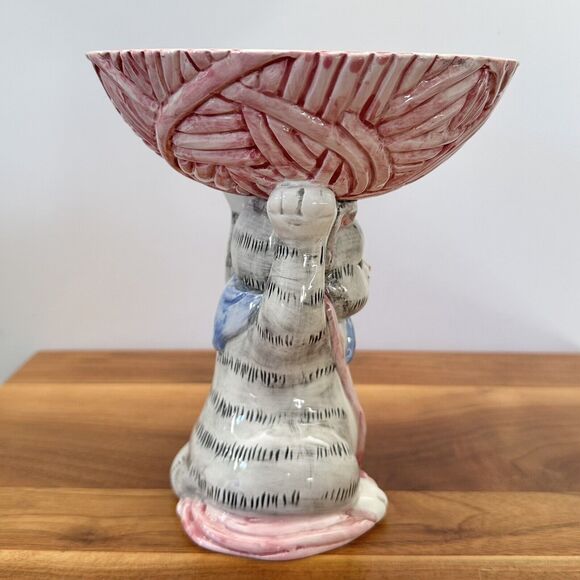 Vintage Kitty Cat Gray Tabby Kitten Yarn Ball Holder Bowl OCI Fitz & Floyd FLAWS - Picture 4 of 15